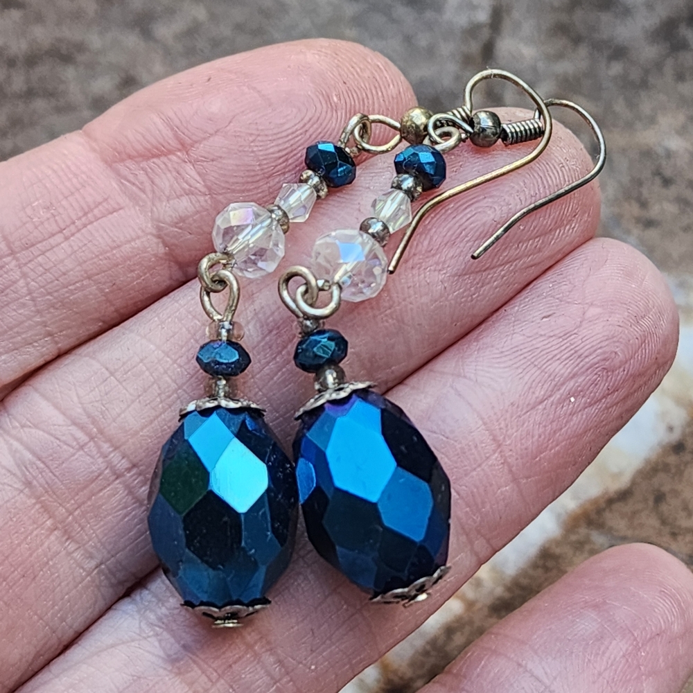 ❤️ Blue Jewelry Crystals Silver  Earrings Sparkling Boho Lightweight